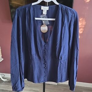 APRICOT Navy Button-front Bustier Top